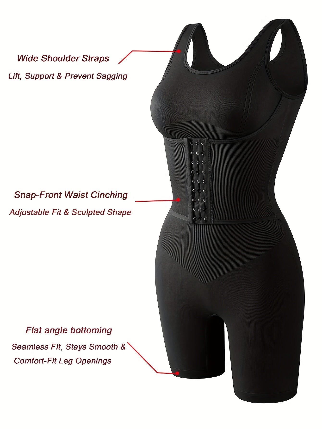 Women'S High Support Bodysuit - Seamless Double-Layer Pressed Lift & Tummy Control, Adjustable Waist with Front Closure, Non-Padded Design for Postpartum, Weight, Postpartum Shapewear, Postpartum Wear, Seamless Construction