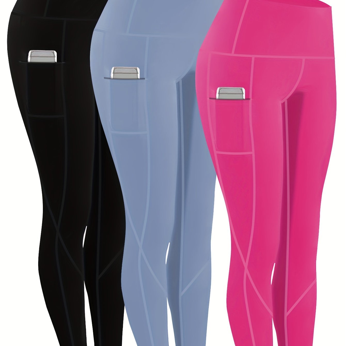 3pcs Set Women'S Plus Size Daily Sports Yoga Leggings, Geometric Pattern, High Stretch Spandex, Breathable, with Two Side Pockets, for Running, Workout
