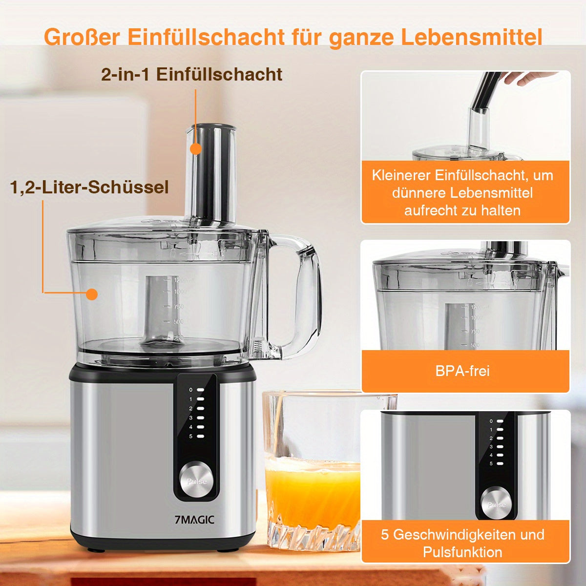 11 in 1 Food Processor Stainless Steel StandMixer 750W Dough Machine 1.8L+1.2L Mixer 5 Levels Mixer, With Chopping Blending Kneading Grinding Whisking Juicing
