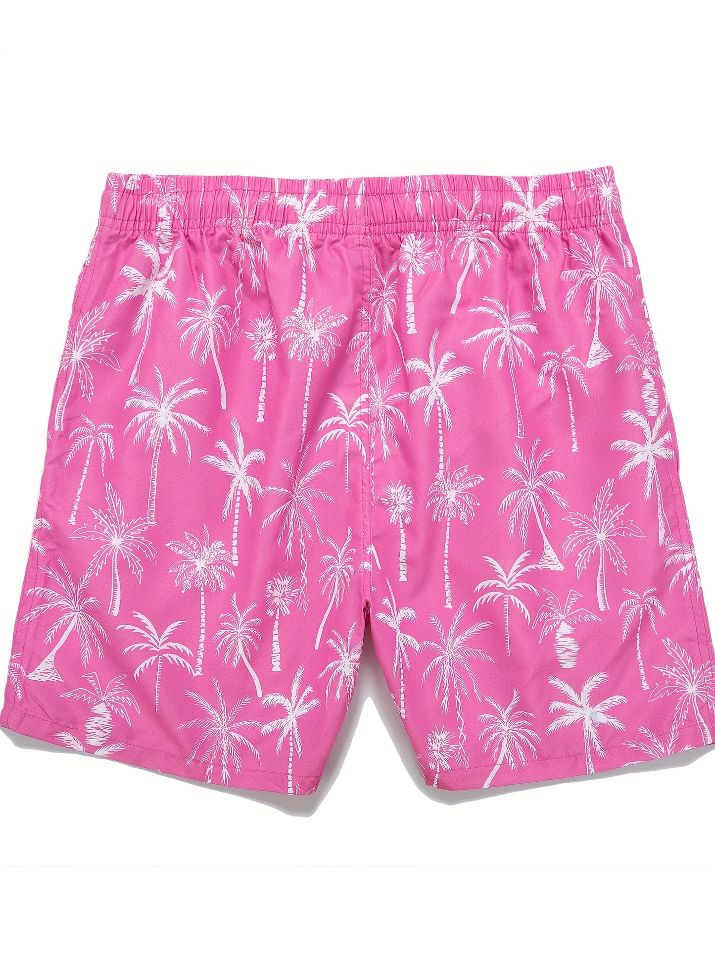 Men's Quick Dry Hawaiian Board Shorts With Pockets, Casual Coconut Tree Graphic Drawstring Swim Trunks For Summer Vacation Beach Pool Outdoor