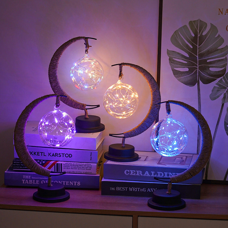LED Ball Lamp Wrought Iron Moon Lamp, Plastic And Iron Bar Desk Lamp Decorative Lamp, Bedroom Decorative Modeling Lamp (battery Not Included) Halloween, Christmas Decor For Hotel/catering/event Holding