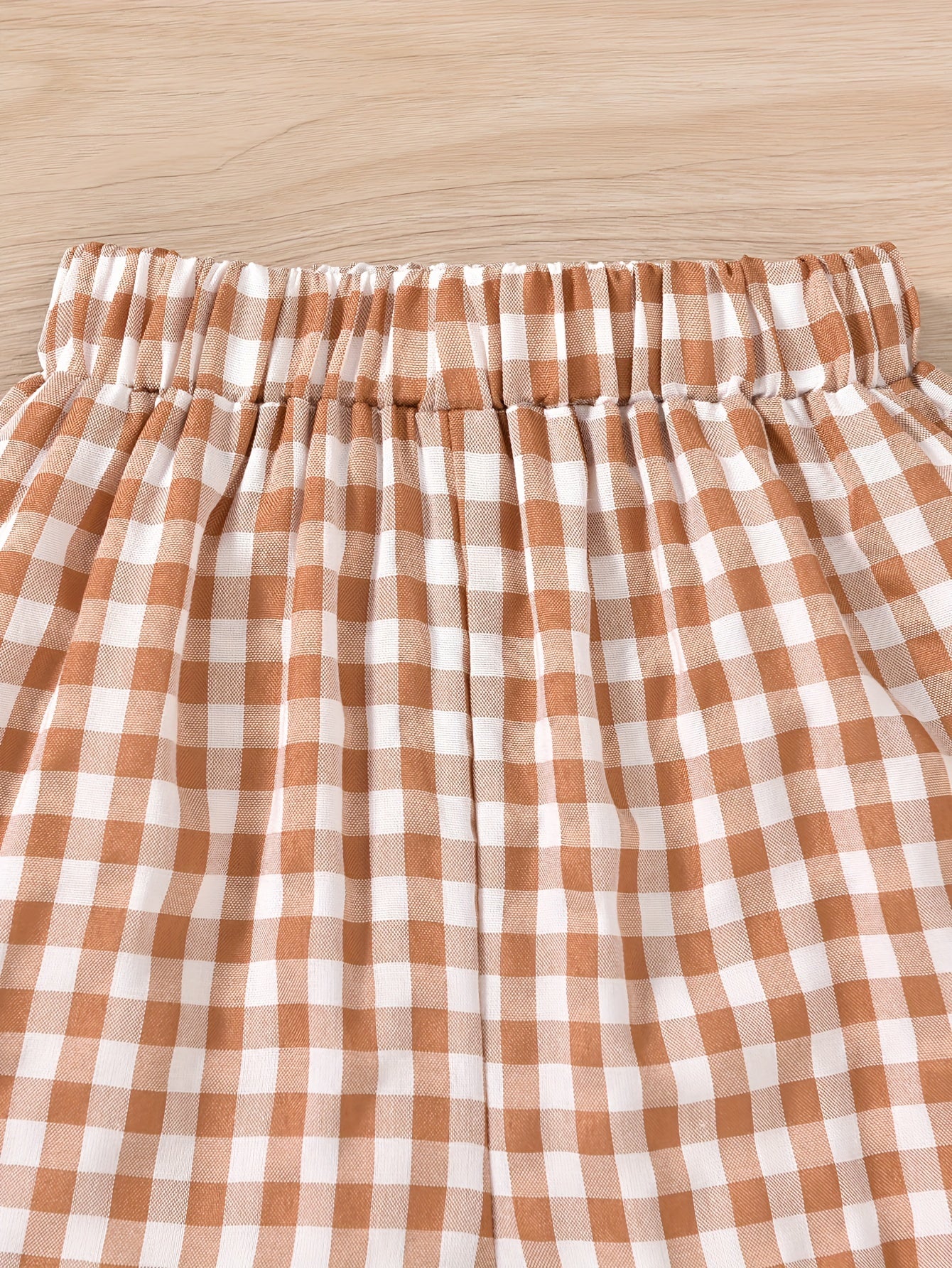 Cute Ruffle Lace Top & Check Shorts Two-Piece Set - White Blouse with Yellow Bow, Yellow & White Gingham Shorts, Perfect for Spring/Summer, Casual Playwear|Ruffle Detail Top|Nonstretch Fabric, for Outdoor