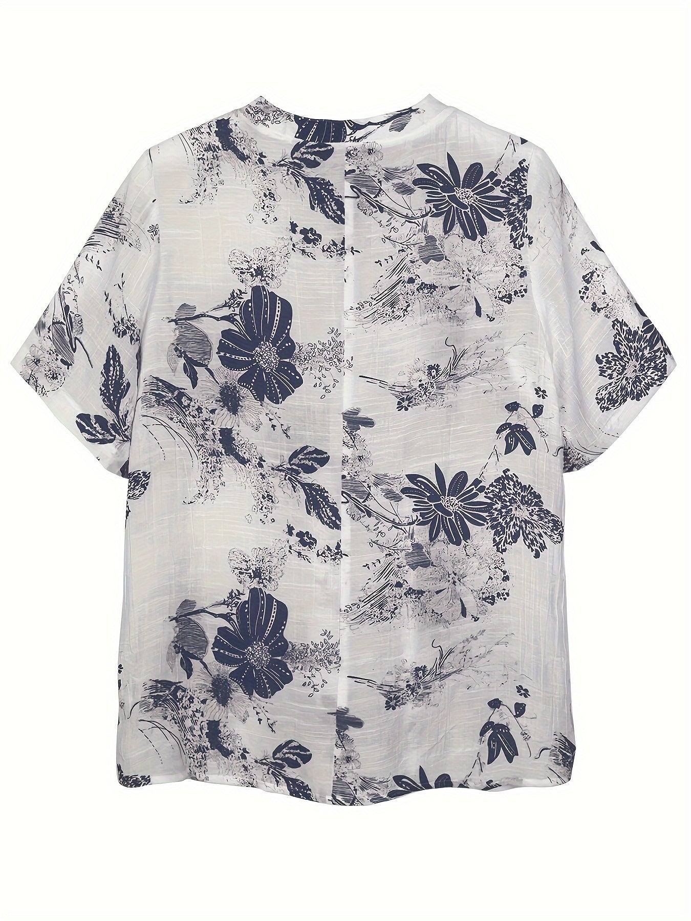 Women's Floral Print A-Line Blouse - Casual Short Sleeve, Round Neck with Front Button Detail, Lightweight Polyester Blend, Perfect for Spring/Summer