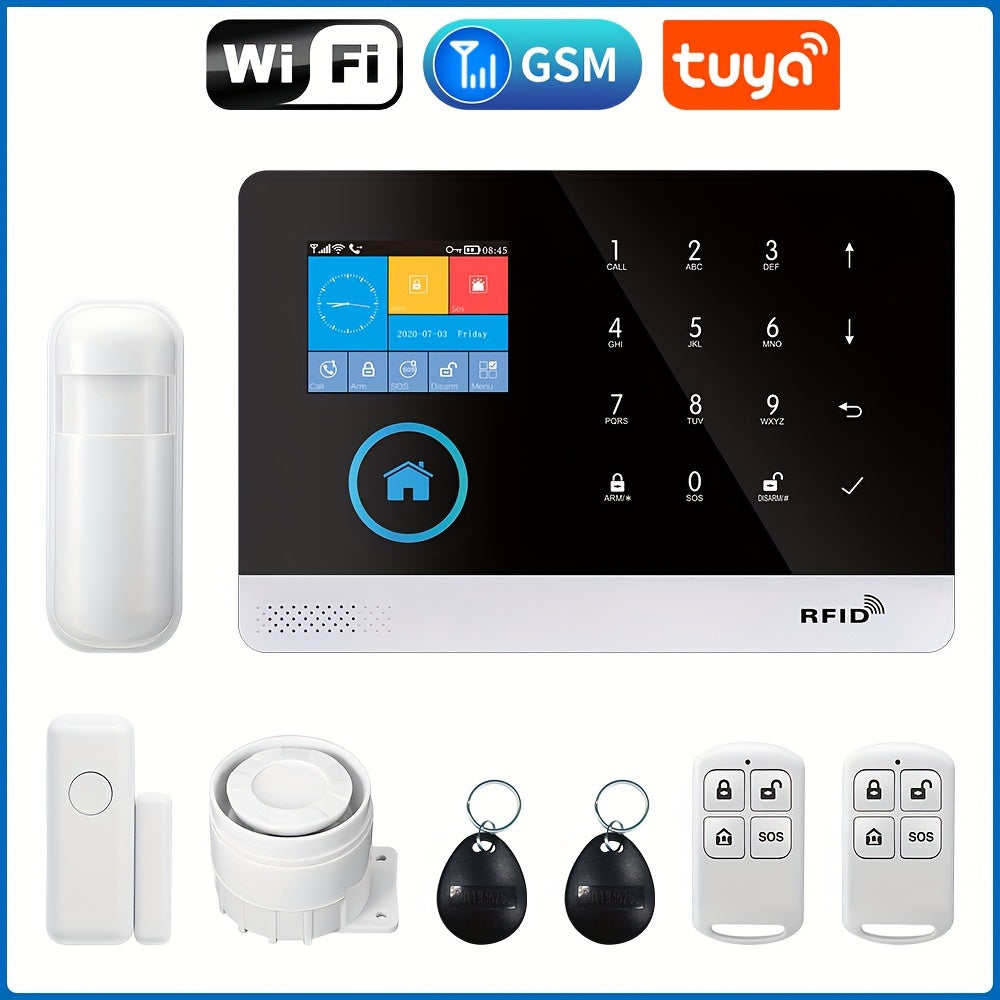 WiFi + GSM Auto-dial Smart Home Security Alarm System 433MHz LCD Display Alarm Panel Door Window Sensor PIR Motion Sensor Kit APP Remote Control Compatible With Alexa Google Home
