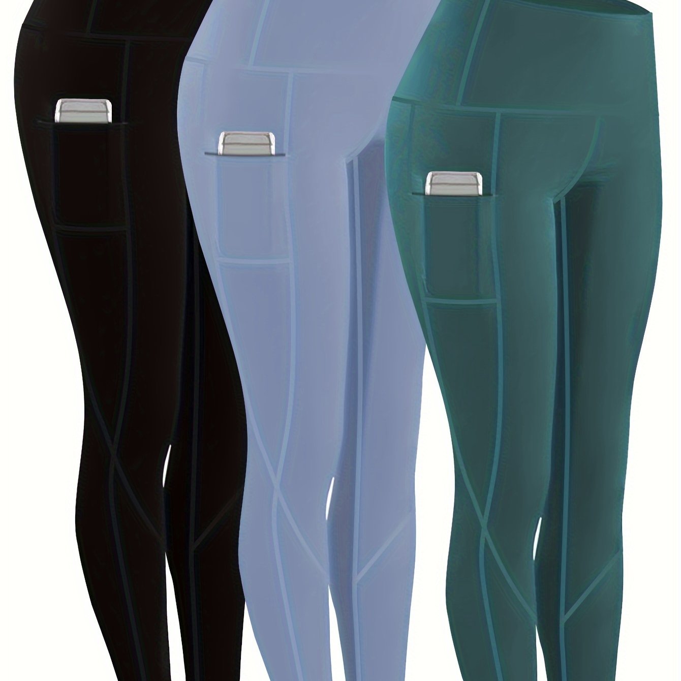 3pcs Set Women'S Plus Size Daily Sports Yoga Leggings, Geometric Pattern, High Stretch Spandex, Breathable, with Two Side Pockets, for Running, Workout
