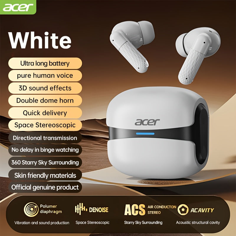 Acer OHR548 Wireless Headphones with 52dB Deep Sea Noise Reduction, In-Ear Design, Wireless 5, 4, Heavy Bass, No Sound Leakage, SSVP Extreme Digital Enhancement, Type-C Charging Case, Ultra-Long Standby, Touch Control, for Sm
