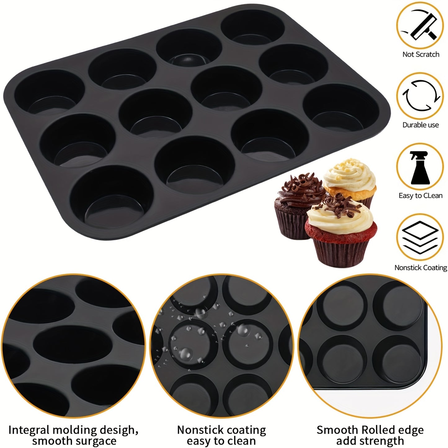 1pc, 12 Cups Silicone Muffin Pan (32.51cmx24.38cm), Nonstick BPA Free Cupcake Pan, Regular Size Silicone Mold, Baking Tools, Kitchen Gadgets, Kitchen Accessories