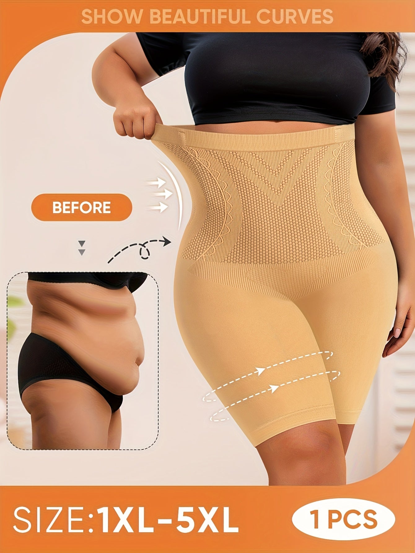 1-Pack MIOTAN Women's Plus Size High-Waisted Seamless Tummy Control Butt-Lifting Briefs - 11XL-5XL, Breathable Mesh Panels, Tummy Control & Body Contouring, Plus Size Shapewear Shorts Underwear, Tummy Control Shapewear, Body