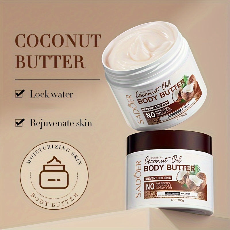 200g Coconut Moisturizing Body Cream, Body Butter With Vitamin E, Long Lasting Fragrance, Soothing Nourishing Rejuvenating Skin, Suitable For Various Skin Types With Plant Squalane