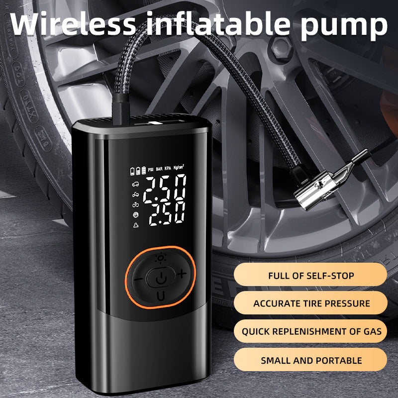 Portable Air Compressor with Digital Pressure Gauge, 150PSI Rechargeable Battery, LED Light, Wireless Tire Pump for Cars, Motorcycles, Bicycles, etc., Black, Motorcycle Tire Inflation, Compact Design, Durable Construction, Us