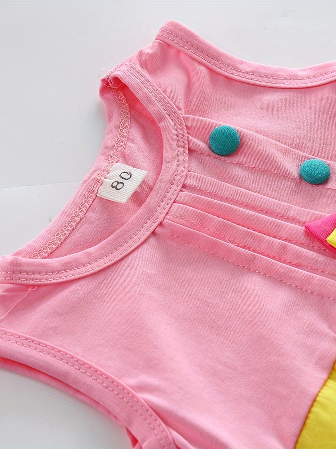 Stylish Color Block Outfit - Cute Bow Puffy Hem Vest & Pocket Shorts Two-piece Set Toddler Baby Clothes Outdoor Clothes Outdoor Suit
