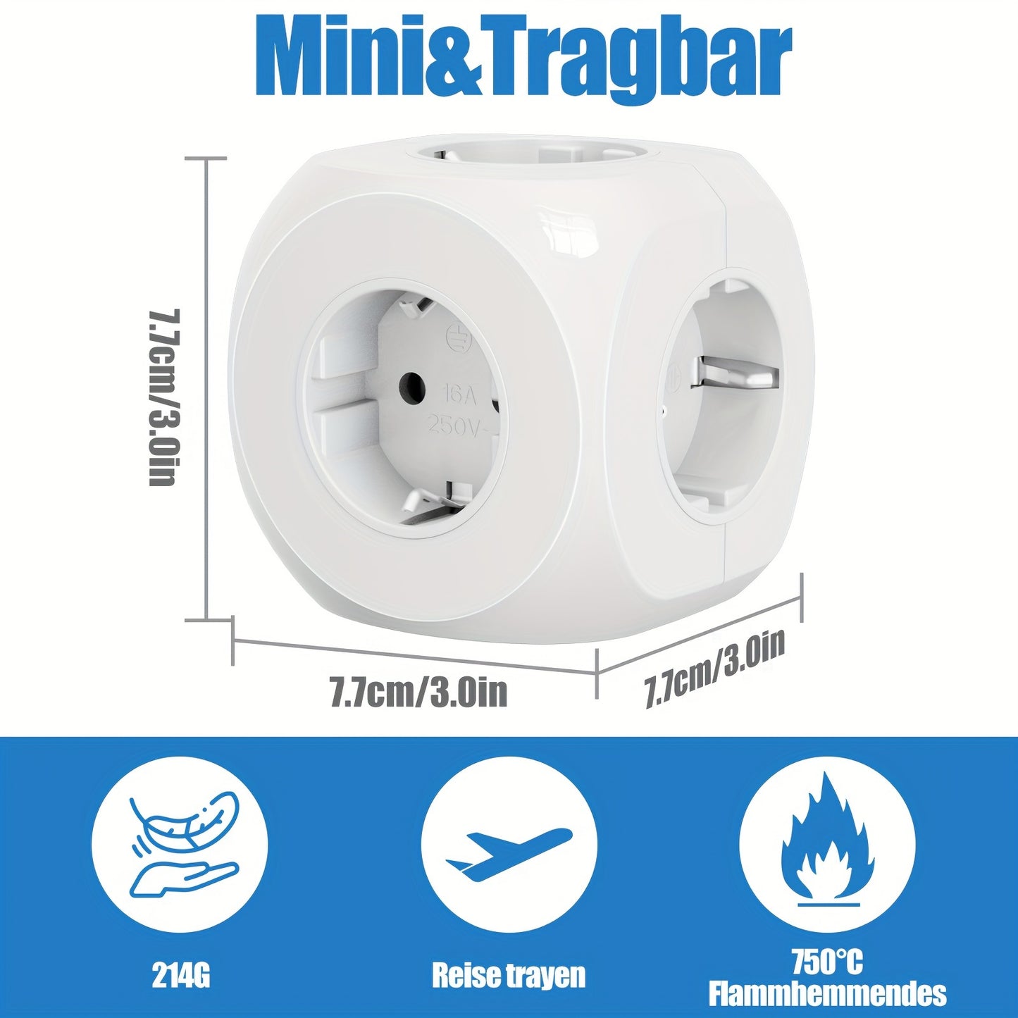 Five-in-one multi-socket cube wall plug, standard European 5 European sockets, multi-socket three-dimensional, suitable for office, home, travel