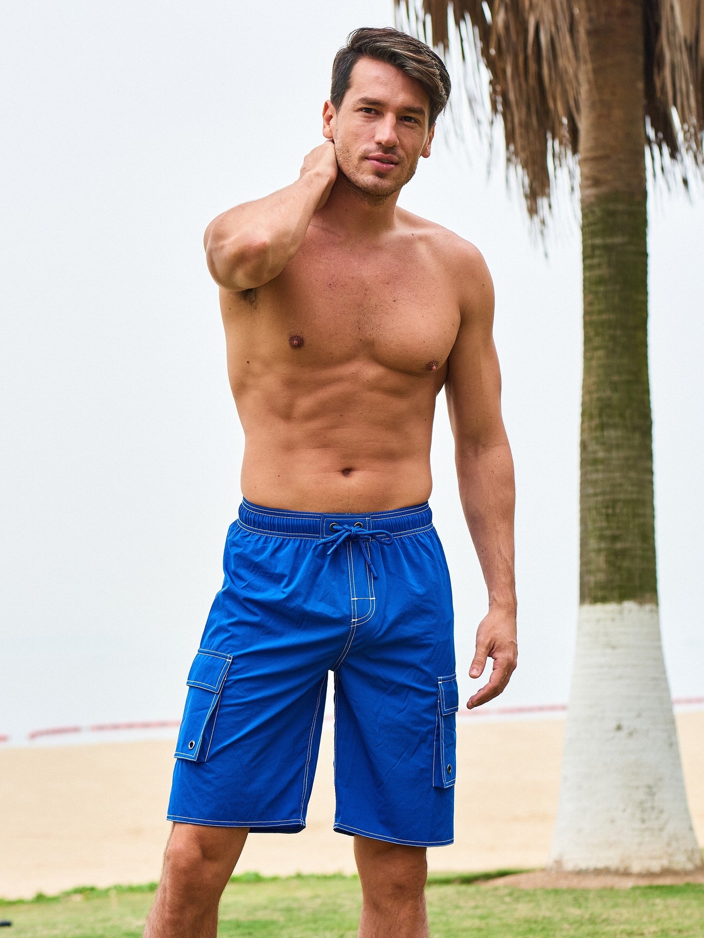 Men'S Big & Tall Quick-Dry Swim Trunks - Olive Green Beach Shorts with Adjustable Drawstring, Pockets, and Durable Polyester Fabric for Summer, Summer Swimwear | Adjustable Drawstring Shorts | Quickdry Material, Bathing Suits