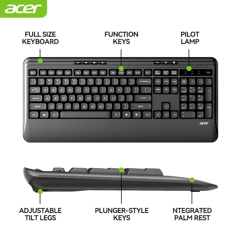 ACER Teclado e Rato Sem Fios com Apoio de Pulso – Preto