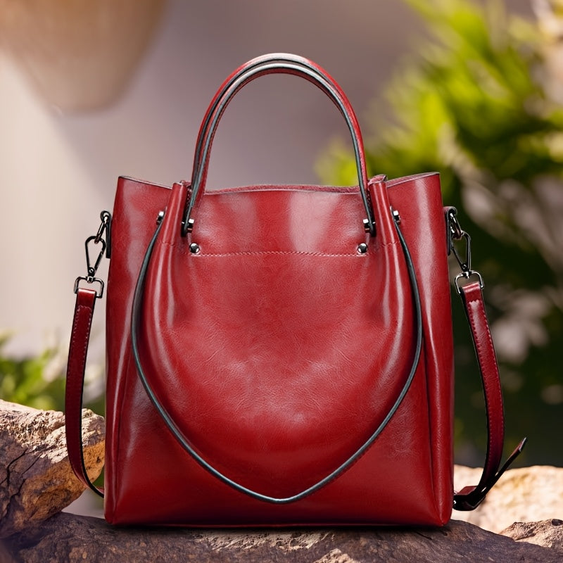 Women'S Genuine Leather Tote & Crossbody - Elegant Minimalist Hand with Golden-Tone Hardware, Zipper Closure, Golden-Tone Hardware &, Sturdy Base For Everyday & Formal Use, Versatile Accessory, Sleek Design, Durable Construct