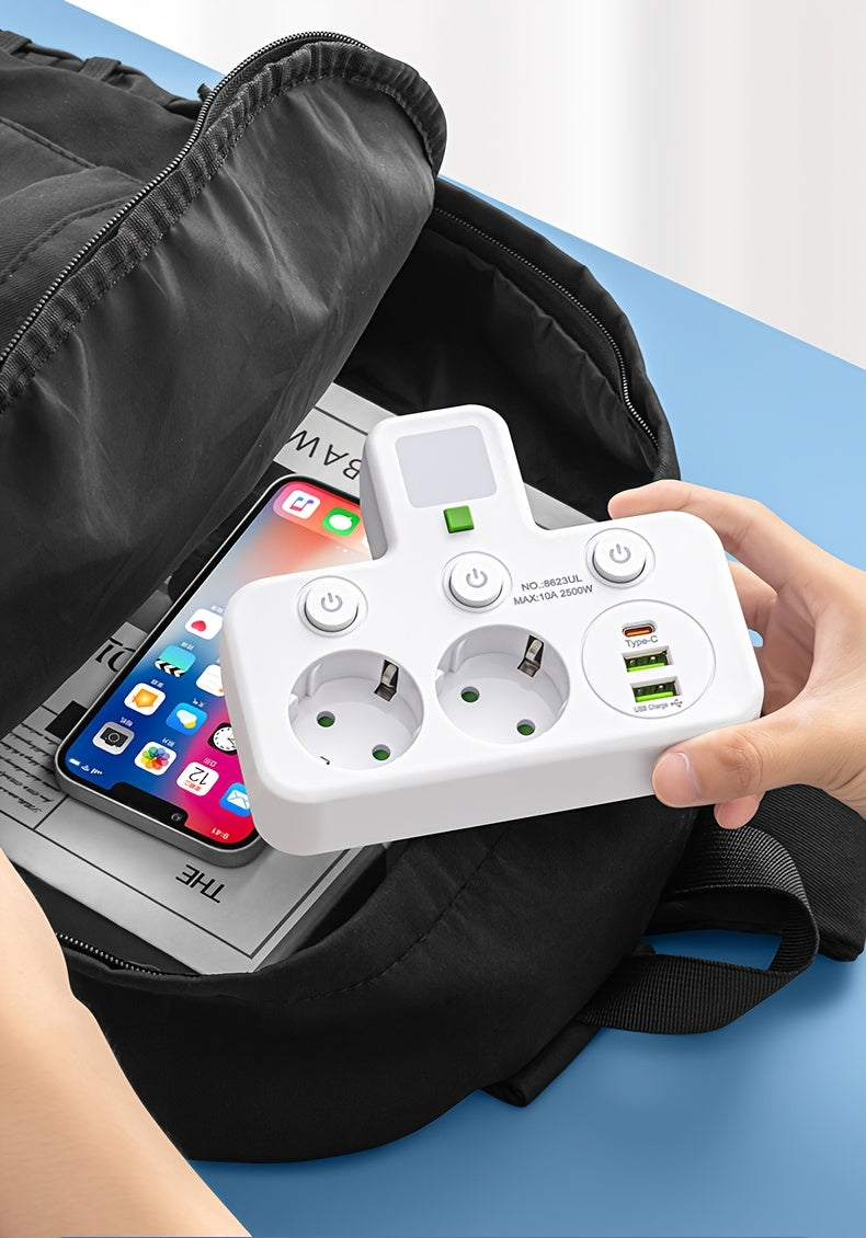 Plug Converter Socket with 5 Sockets, Multi-Port Wall Socket with Independent Switch And Small Night Light Adapter