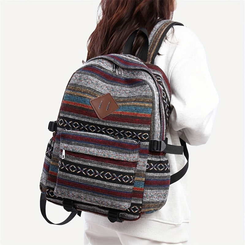 2025 Vintage Style Backpack with Adjustable Straps, Multiple Compartments in Brown, Red, Blue and Gray, Large Capacity Travel Backpack and Daypack, Travel Backpack