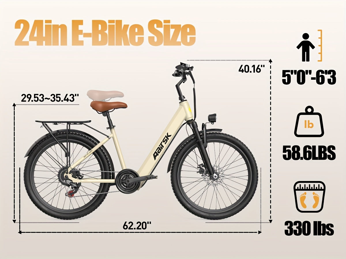 Aairsk 60.96cm Electric Bicycle for Adults, 7-Speed Ebike with 36V 13AH Replaceable Built-in Battery & 250W Motor, Full Suspension Electric Mountain Bike, 25 Km/h And 80km Range E-bike for Urban Commuters