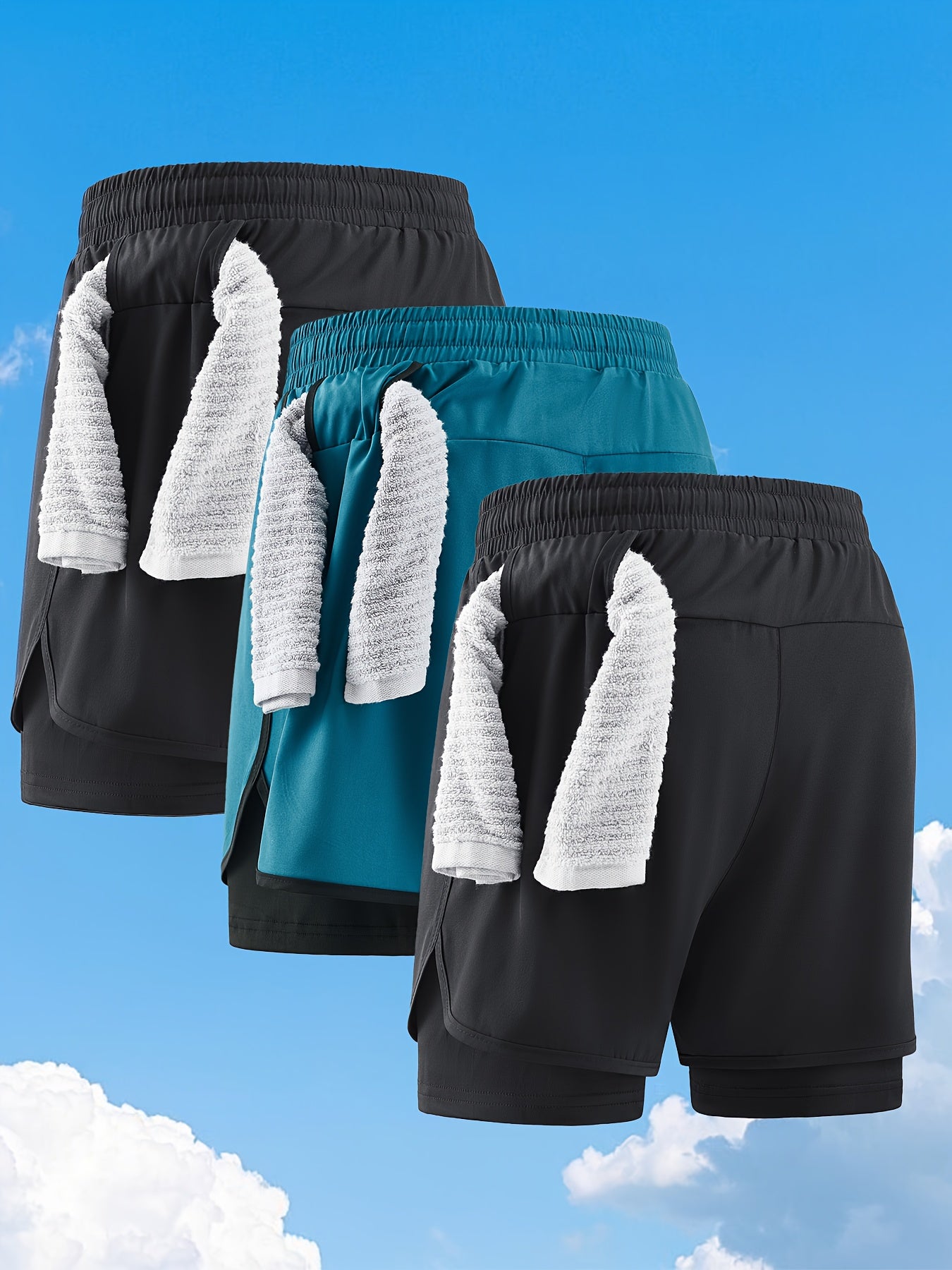 Zhiyu OBM 3pcs Men's Fitness Running Shorts, Elastic Waistband, Soft Lining, Towel Included, Perfect as a Gift