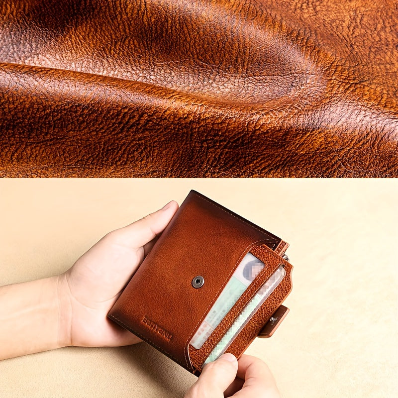 BANYANU Men'S Genuine Leather Wallet - Slim Vertical Design with Multiple Card Slots, RFID Blocking, and Secure Zipper Closure for Everyday Use, Everyday Wallet | Sleek Wallet | Genuine Leather Wallet