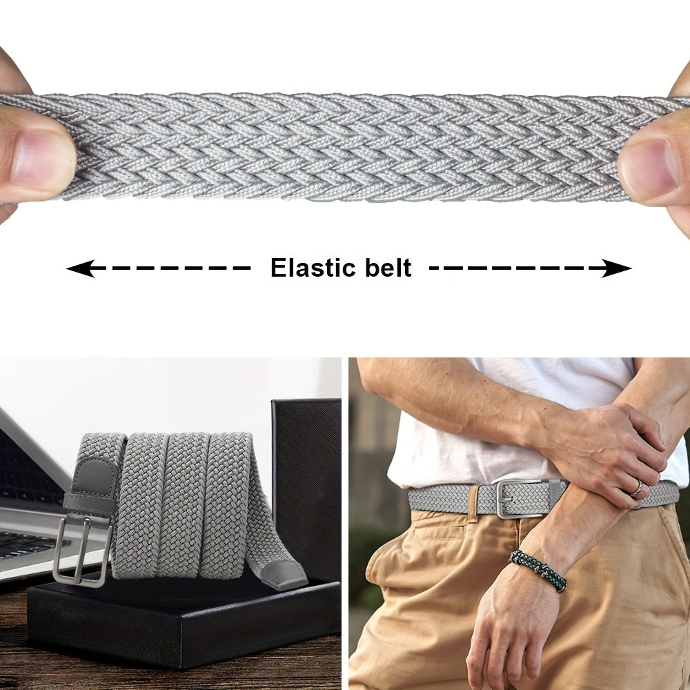 3pcs, Men's Sports Elastic Belt, Golf Belt with High Quality Alloy Buckle, Woven Hole-less Design, Adjustable Size Anywhere, Comfortable, Breathable, Match with Jeans and Casual Pants Clothing Accessory, A Multi-Functional Be