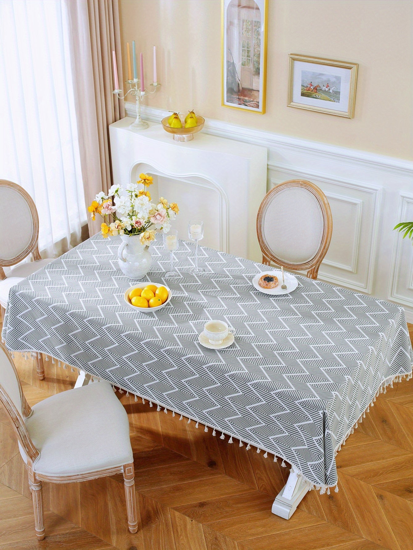 1pc, Bohemian Geometric Wave Pattern Tablecloth - European Style Cotton and Linen Rectangular Tablecloth for Farmhouse, Restaurant, Picnic, Camping, Birthday Party Decoration and Home Decor