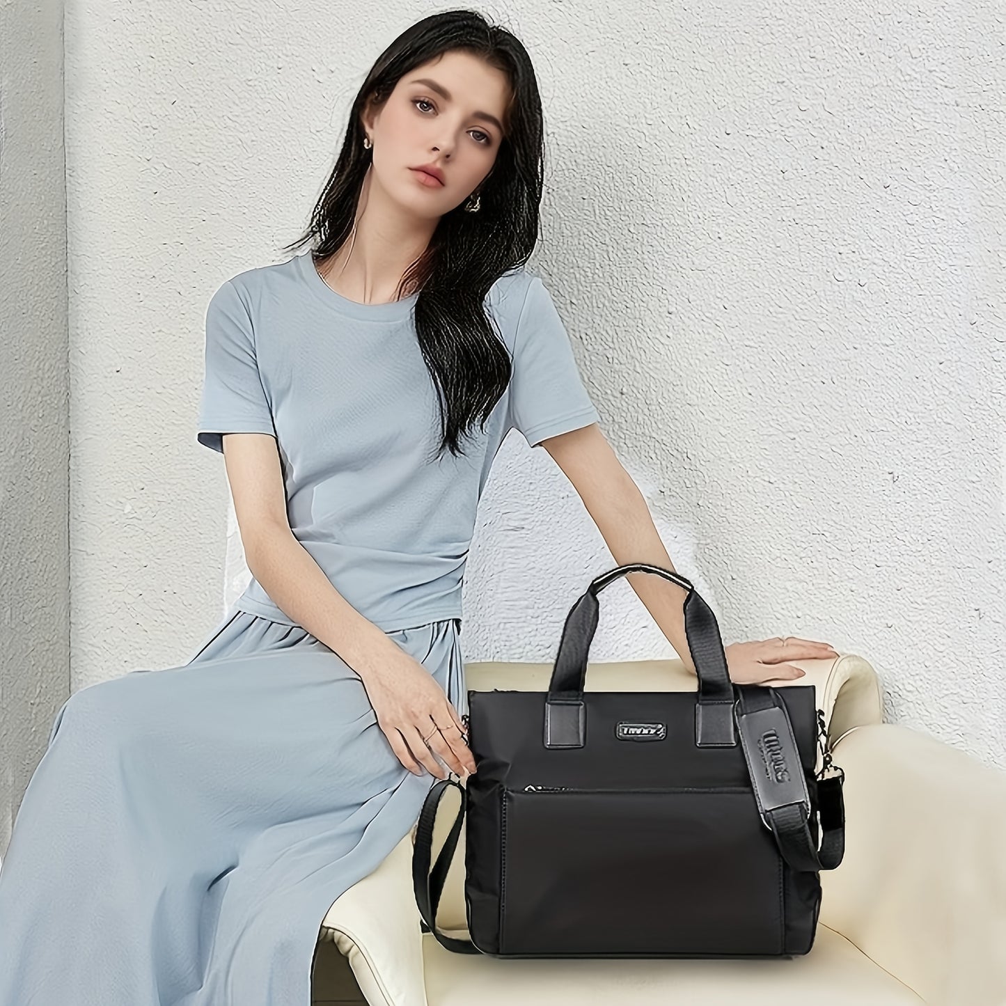 Unisex double shoulder strap design square bag Crossbady bag travel texture Oxford fabric casual crossbody bag multi compartment large capacity anti-theft shoulder bag workplace commuting briefcase