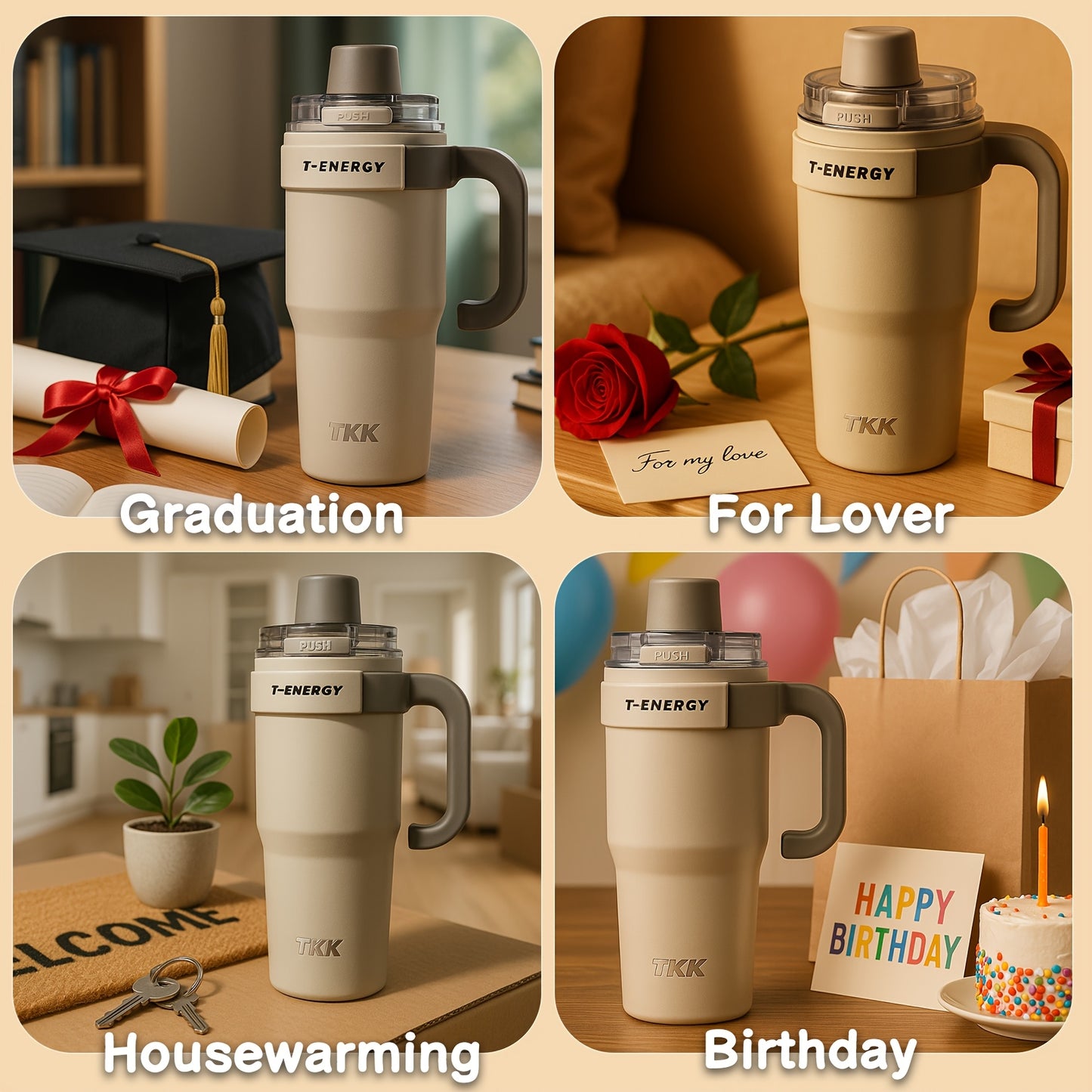 800ml/1200ml Large Capacity Ceramic Coating Liner Stainless Steel Cup Vacuum Keep Warm Cold Mug Cup with Straw Lid Handle for Coffee Coke Carbonated Beverages Ice Leakproof for School Office Outdoor Yoga sports, Travel Coffee