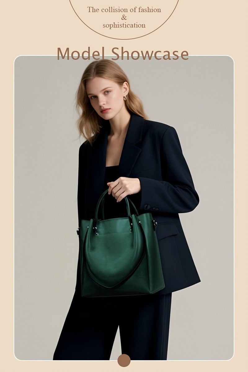 Women'S Genuine Leather Tote & Crossbody - Elegant Minimalist Hand with Golden-Tone Hardware, Zipper Closure, Golden-Tone Hardware &, Sturdy Base For Everyday & Formal Use, Versatile Accessory, Sleek Design, Durable Construct