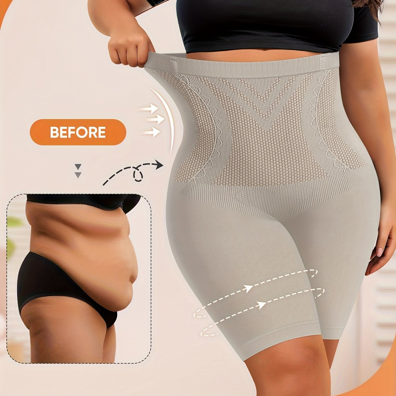 1-Pack MIOTAN Women's Plus Size High-Waisted Seamless Tummy Control Butt-Lifting Briefs - 11XL-5XL, Breathable Mesh Panels, Tummy Control & Body Contouring, Plus Size Shapewear Shorts Underwear, Tummy Control Shapewear, Body