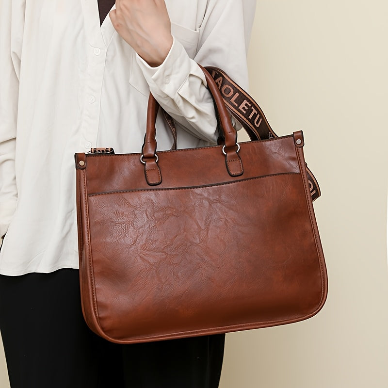 Stylish Brown Tote with Golden-Tone Hardware - Large Capacity, Detachable Shoulder Strap, Perfect for Work, Travel, And Everyday Use, Travel Tote | Sleek Tote Design | Durable