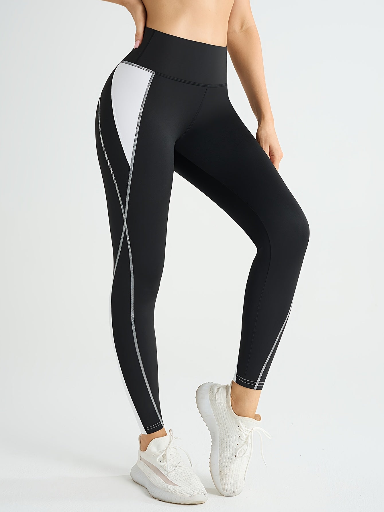 Women's High-Waisted Yoga Leggings - Butt-Lifting Tummy Control Workout Pants with Full Elasticity, Sweat Absorbent Breathable Fabric, Contrast Color Design for Gym Running Yoga & Casual Wear, Yoga Pants, Shapewear Included,