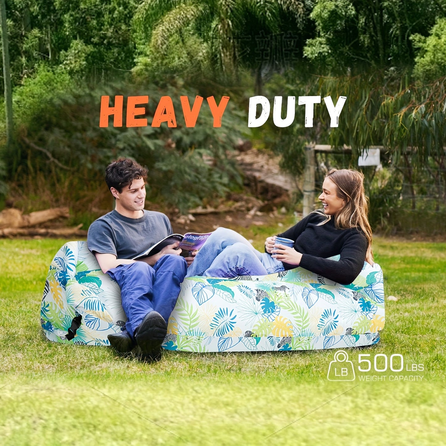 1pc Large Inflatable Sofa Chair - Heavy-Duty Oxford Fabric Portable Air Bed/Seat, Foldable Self-Inflating Couch for Adults &, No Needed, Ideal for Camping, Beach, Music Festivals, Backyard (Takes Air from Mouth, Chaise Pliant