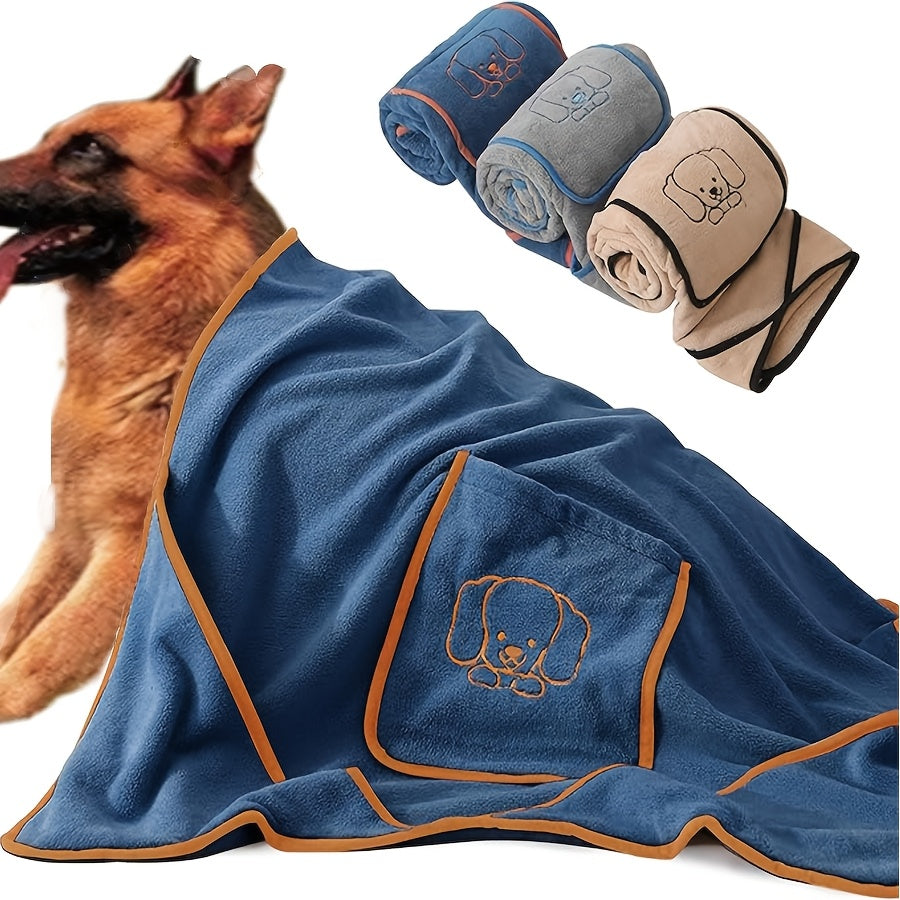 A Beautiful Pet Bath Towel for Dogs to Bathe And Swim with Soft, Thick, Super Absorbent, Easy to Dry, with Pockets And Patterns.Suitable for Medium to Large Dogs.There Are Three Color Options Available.