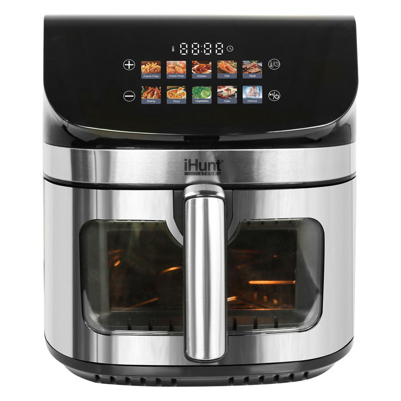 iHunt Bro Air Fryer II Ultra 9L, 2200W, Dual Heating Top-Bottom 360 Degrees, Color Touch Display, 10 Automatic Programs, Adjustable Temperature, Timer, Stainless Steel, Silver