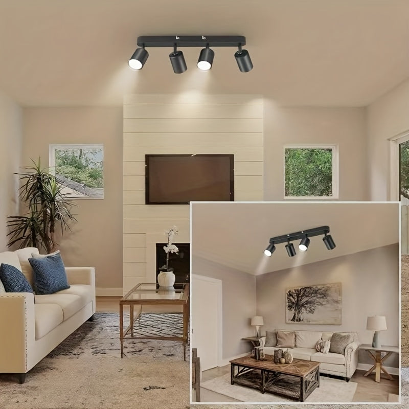 4-Head Adjustable Spotlight Ceiling Light Fixture - Modern Black Metal Semi-Flush Mount with 4 Adjustable Arms, 110-240V Hardwired, No Battery Needed, Easy Installation for Living Room, Bedroom, Office, Kitchen, Bathroom, Cei