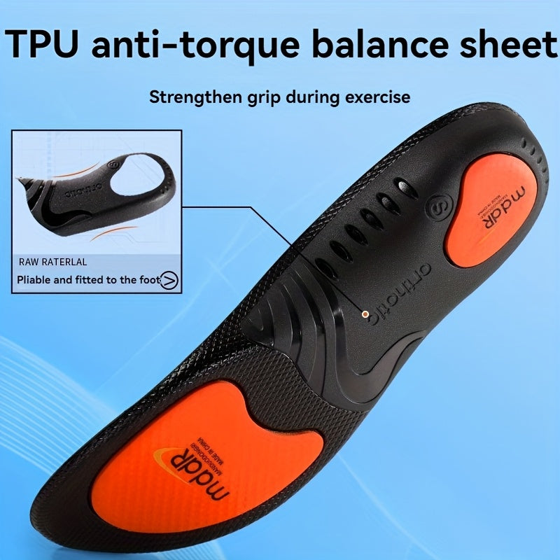 1 Pair MADIFW Support Sports Insoles - Upgraded TPU Anti-Torque 3.0 System, High Elastic Shock Absorption, Breathable & Comfortable for Active Lifestyles, Black with Orange Accents