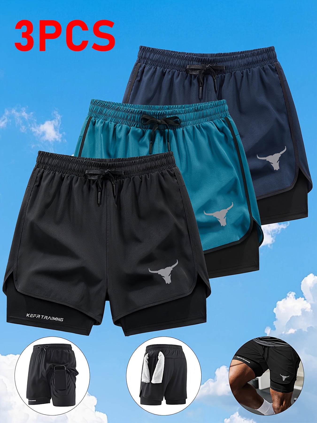 Zhiyu OBM 3pcs Men's Fitness Running Shorts, Elastic Waistband, Soft Lining, Towel Included, Perfect as a Gift