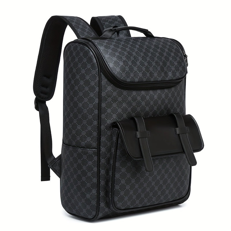 LUMG Men'S Casual Large Capacity Laptop Backpack - Brown & Beige Check Pattern, Durable, Multiple Compartments with Zipper Pockets, Ideal for Commuting, Travel, and Everyday Use, Everyday Backpack|Casual Style Backpack|Functi
