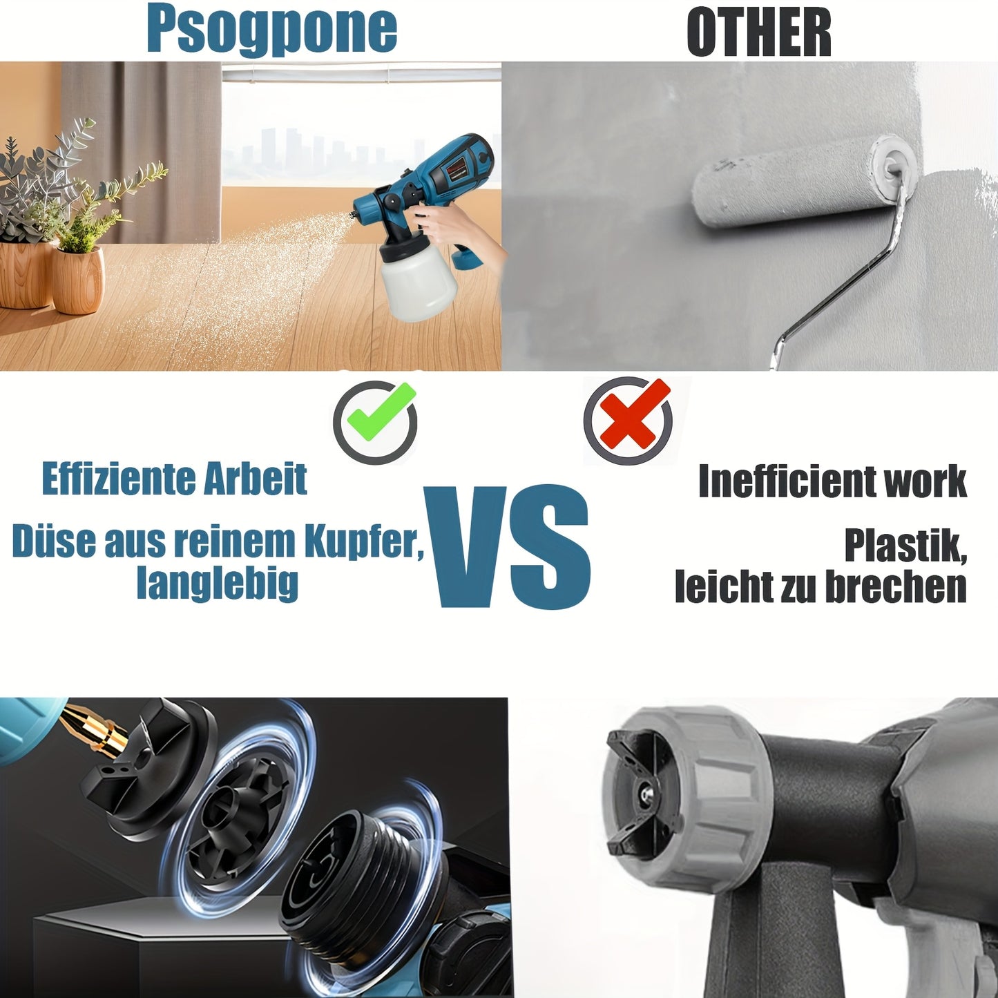 Fence Paint Sprayer with 2x 3000mAh Lithium Ion Batteries, HVLP Cordlss Paint Sprayer Compatible with Makita 18V Battery, 1000ml Tank 4 Nozzles And 2 Cleaning Tools, 3 Patterns Battery Spray Gun Paint Sprayer for Walls And Ceiling