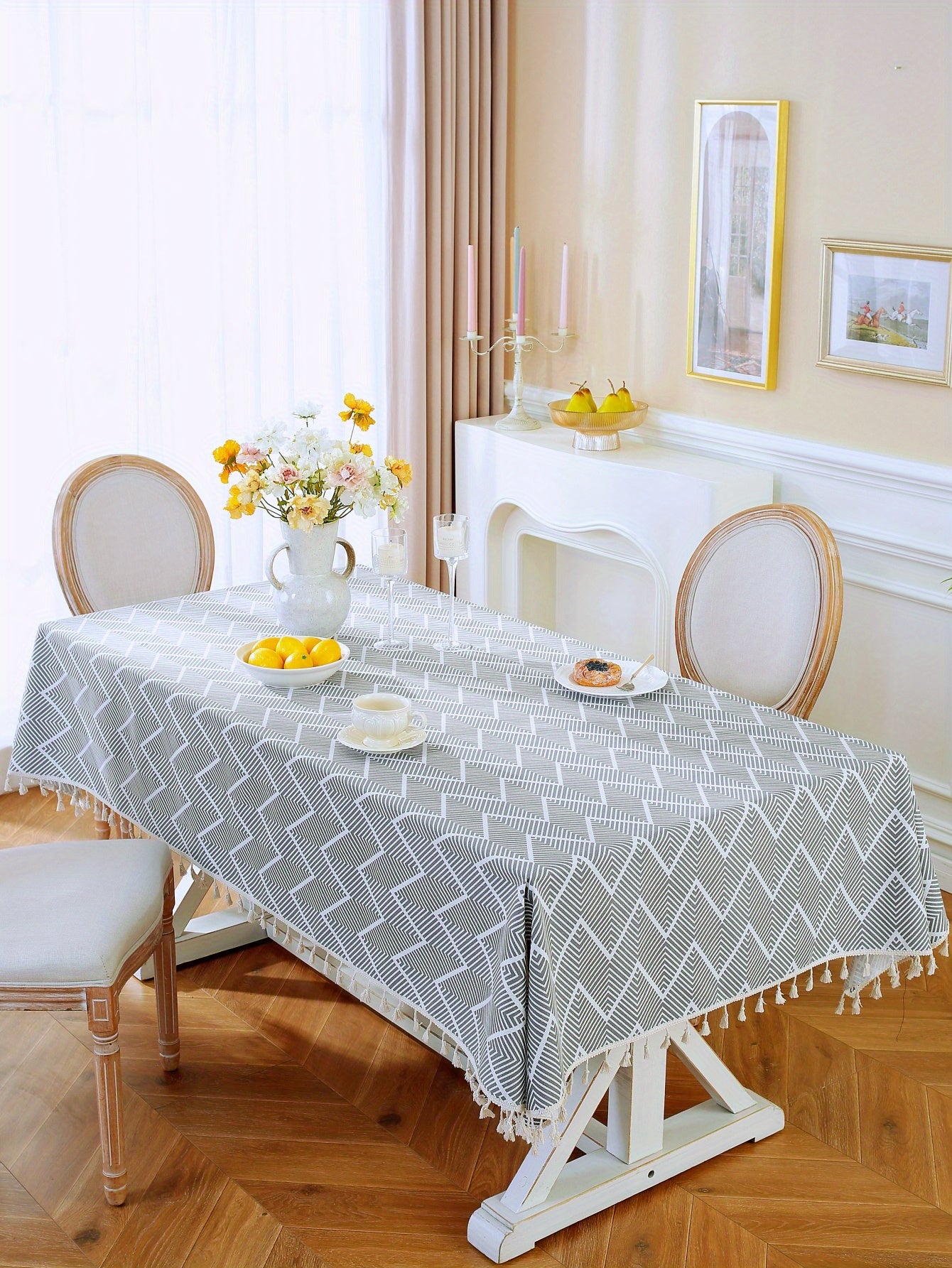 1pc, Bohemian Geometric Wave Pattern Tablecloth - European Style Cotton and Linen Rectangular Tablecloth for Farmhouse, Restaurant, Picnic, Camping, Birthday Party Decoration and Home Decor