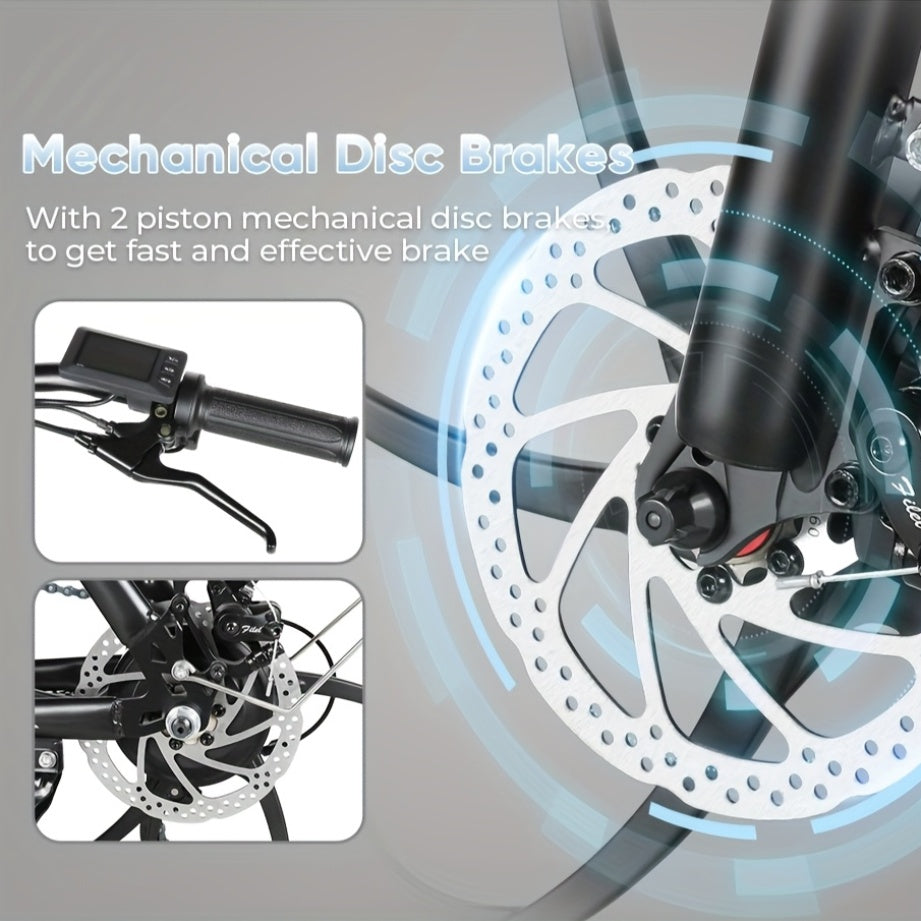 CY20 20" Foldable Step-Through Electric Bike for Adults - Lightweight Portable City Commuter E-Bike with 36V Removable Battery, 250W Motor & 15 MPH Speed, Front Suspension, Disc Brakes, Alloy Steel Frame, White - Dual-Power (