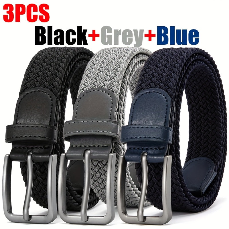 3pcs, Men's Sports Elastic Belt, Golf Belt with High Quality Alloy Buckle, Woven Hole-less Design, Adjustable Size Anywhere, Comfortable, Breathable, Match with Jeans and Casual Pants Clothing Accessory, A Multi-Functional Be