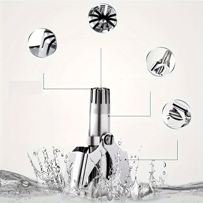 Stainless Steel Nose Hair Trimmer for Men & Women, Manual High-Quality Small Round Head,, Hypoallergenic Ear & Nose Hair Cutter, No Battery Needed, Washable