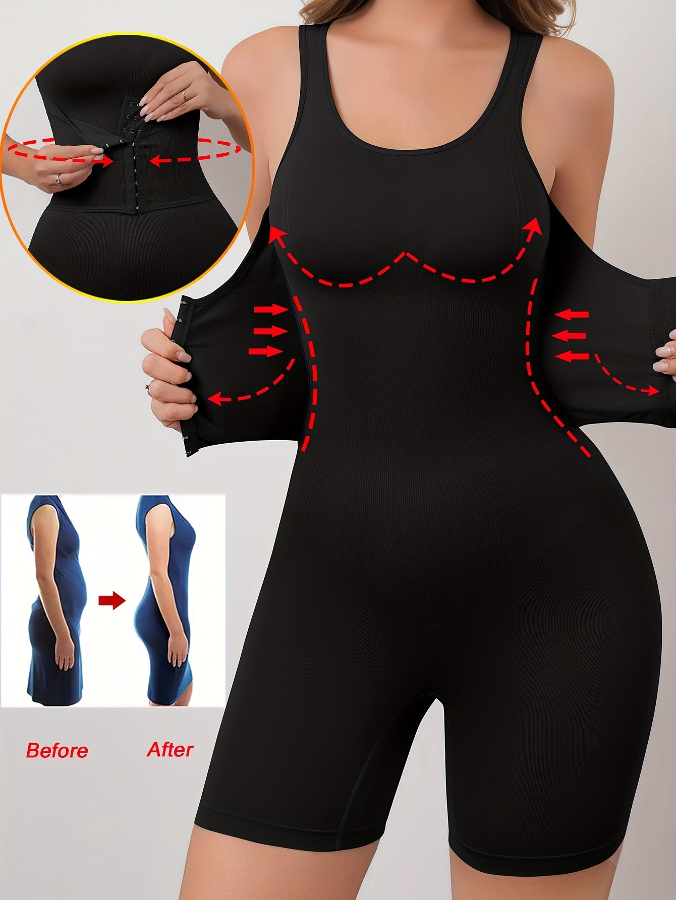 Women'S High Support Bodysuit - Seamless Double-Layer Pressed Lift & Tummy Control, Adjustable Waist with Front Closure, Non-Padded Design for Postpartum, Weight, Postpartum Shapewear, Postpartum Wear, Seamless Construction