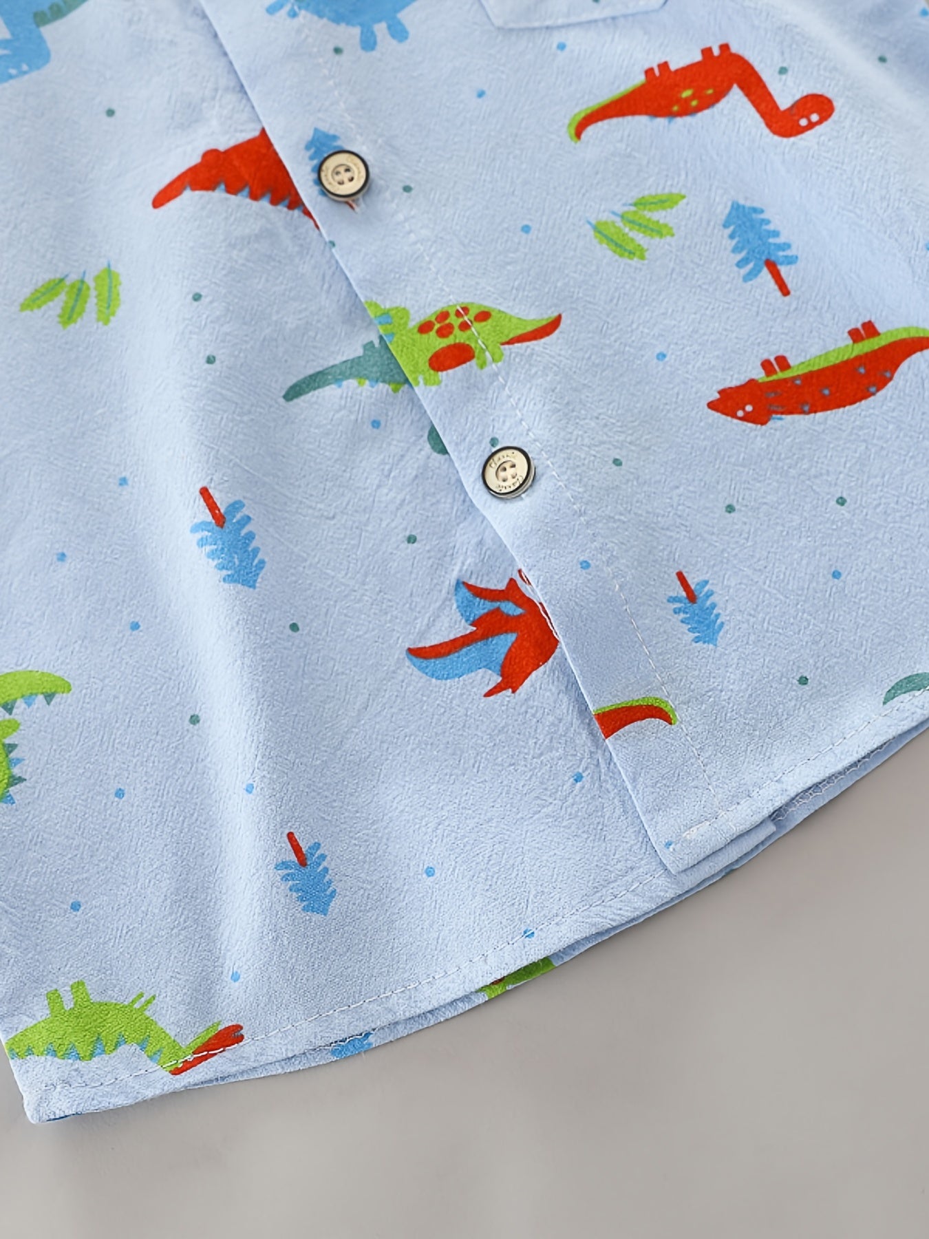 2pcs Baby Boys Dinosaur Print Button Short Sleeve Shirt Top & Elastic Waist Shorts Set Toddler Summer Clothes For Daily & Outdoor Wear