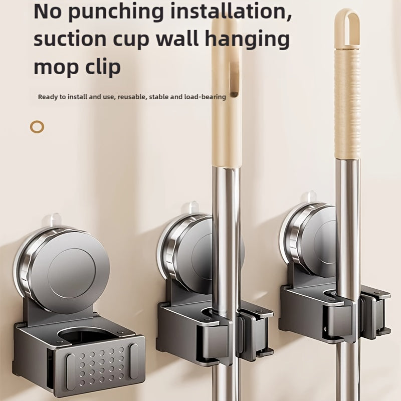Strong Suction Cup Mop Holder Hooks, No-Drill Installation, Heavy-Duty ABS Wall Mounted Organizer for Bathroom & Kitchen, Ideal for Broom and Mop Storage, Broom Holder Wall Mount, Cleaning Tool Organizer