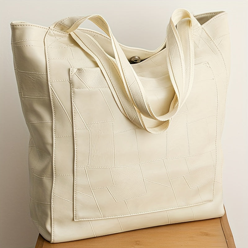 Women's Faux Leather Tote Bag with Magnetic Closure, Fixed Shoulder Straps, Solid Color, Polyester Lined, Edge Paint Detail, Suitable for Various Occasions