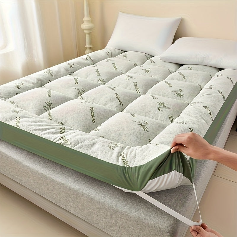 Ultra Soft King Size Mattress Topper - Bamboo Pillow Top Mattress Pad for Pressure Relief, Cooling & Breathable, Foldable Design, All-Size for Bedroom, Hotel, Dorm, Camping - Green Grey, Perfect Holiday Gift, Dorm Room Essent