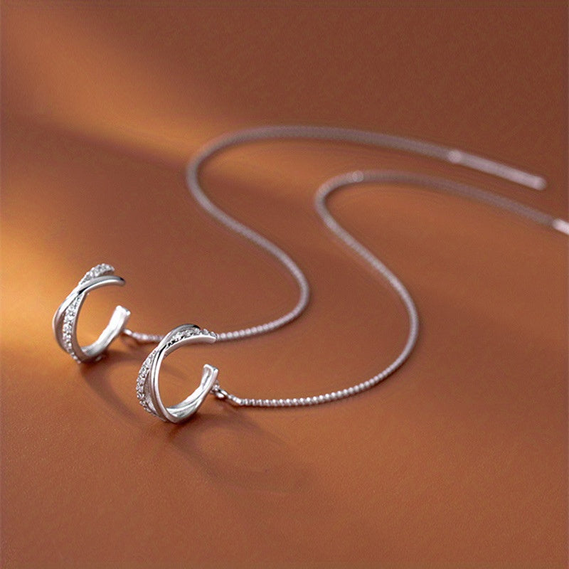 Shiny Zircon Decor Sexy Ear Cuff Threader Earrings Copper Jewelry Exquisite Female Gift Daily Casual